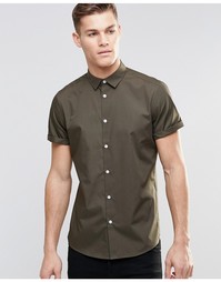 Рубашка цвета хаки в строгом стиле с короткими рукавами ASOS - Хаки