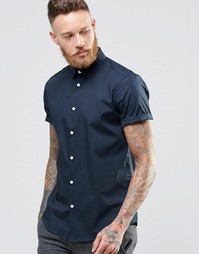 Темно-синяя рубашка в строгом стиле с короткими рукавами ASOS