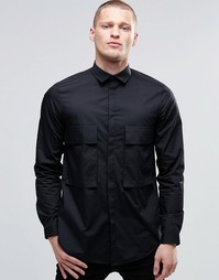 Черная oversize-рубашка с карманами и длинными рукавами ASOS - Черный
