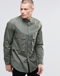 Oversize-рубашка цвета хаки с карманами и длинными рукавами ASOS