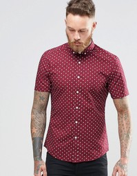 Бордовая рубашка скинни в горошек с короткими рукавами ASOS - Burgundy