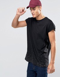 Черная oversize‑футболка без рукавов с принтом брызг на кромке ASOS