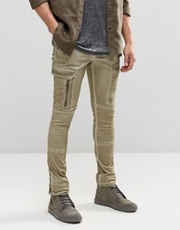 Суперзауженные брюки-карго с молниями ASOS - Chinchilla