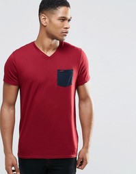 Бордовая футболка слим с контрастным карманом Hollister - Burgundy