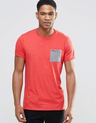 Красная футболка с контрастным карманом и круглым вырезом Hollister