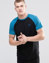 Черная футболка слим с контрастными рукавами реглан Hollister - Черный