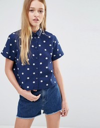 Monki Cropped Polka Dot Denim Shirt - Ткань в горошек