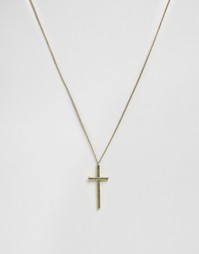 Удлиненное золотистое ожерелье с подвеской-крестом ASOS - Золотой