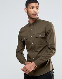 Рубашка скинни цвета хаки с длинными рукавами ASOS - Хаки