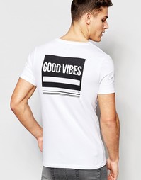 Белая футболка слим с принтом Good Vibes на спине ASOS - Белый