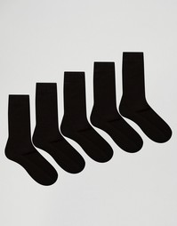 5 пар черных носков из вафельного трикотажа ASOS - Черный