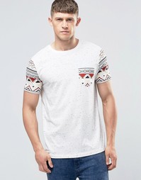 ASOS Muscle T-Shirt In Ecru Nepp Base With Aztec Sleeves And Pocket