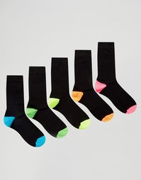Набор из 5 пар носков с неоновыми пяткой и носком ASOS - Черный