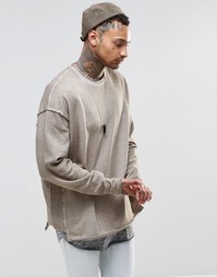 ASOS Oversized Washed Sweatshirt In Oil Wash - Хаки
