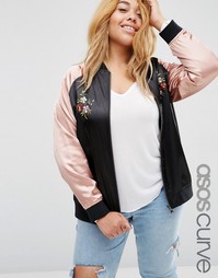 Куртка-пилот с цветочной вышивкой ASOS CURVE Premium - Черный