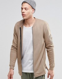 Бежевая трикотажная куртка-пилот с молниями сбоку ASOS MA1 - Sand dune
