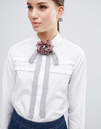Серый галстук с розовым цветком ASOS - Серый
