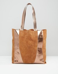 Кожаная сумка-шоппер цвета металлик Urbancode