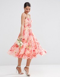 Платье-бандо макси из сетки с цветочным принтом ASOS WEDDING
