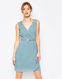 Платье с ремнем и ажурной отделкой Uttam Boutique - Бледно-синий