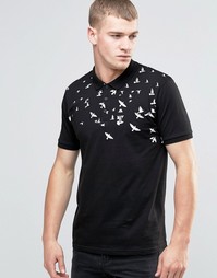 Черное поло с принтом в виде птиц на кокетке ASOS - Черный