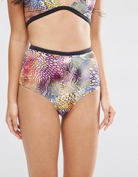 Плавки бикини с завышенной талией и животным принтом ASOS