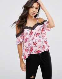 ASOS Cold Shoulder Floral Cami Top with Lace Insert - Мульти