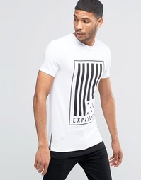 Удлиненная облегающая футболка с принтом, контрастным краем и молниями Asos