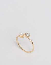 Незамкнутое кольцо с камнями и искусственным жемчугом ASOS - Золотой
