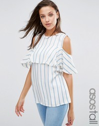 Топ в полоску с открытыми плечами и оборками ASOS TALL - Мульти