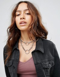 Ожерелье-чокер в несколько рядов ASOS - Родий