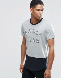 Серая облегающая футболка с логотипом Hollister - Серый с черным
