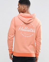 Коралловое худи через голову с принтом сзади Hollister - Коралловый