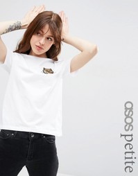Футболка с кошкой и отделкой пайетками ASOS PETITE - Белый