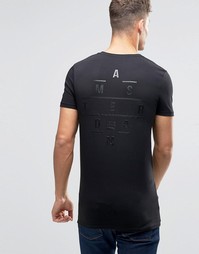 Длинная облегающая футболка с принтом Amsterdam на спине ASOS - Черный