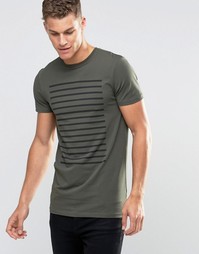 Удлиненная облегающая футболка цвета хаки в полоску ASOS