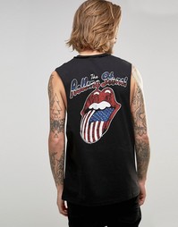 Футболка без рукавов с отделкой на горловине и принтом Rolling Stones Asos