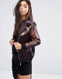 Boohoo Satin Bird Print Bomber Jacket - Черный