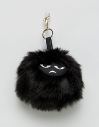 Кольцо для ключей с мордочкой на помпоне Monki - Черный
