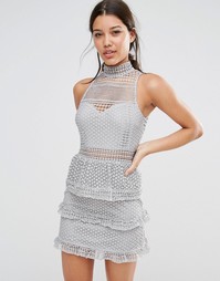Многоярусное кружевное платье Missguided Premium - Серый
