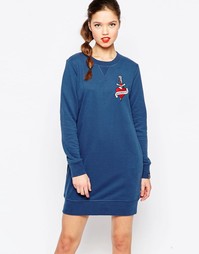 Трикотажное платье с вышивкой Love Moschino - Синий