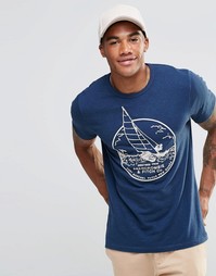 Белая облегающая футболка с принтом Abercrombie - Темно-синий
