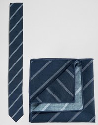 Галстук и платок для пиджака в полоску Minimum - Синий