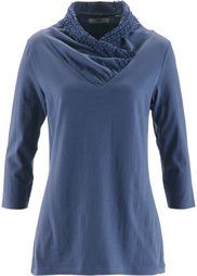 Футболка с красивым воротником и рукавом 3/4 (минерально-синий) Bonprix