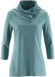 Футболка с красивым воротником и рукавом 3/4 (индиго) Bonprix