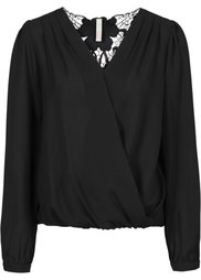 Блузка с кружевной вставкой (белый/черный) Bonprix