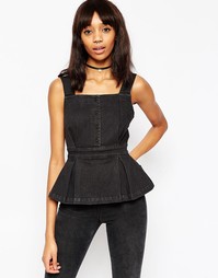 Черный джинсовый топ с баской ASOS - Черный