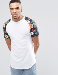 Футболка с цветочным принтом на рукавах реглан Jack &amp; Jones - Белый