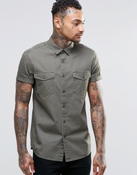 ASOS Khaki Twill Shirt With 2 Pockets And Heavy Wash In Regular Fit