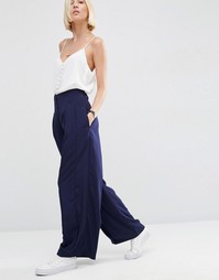 ASOS WHITE Pleat Front Wide Leg Trousers - Темно-синий